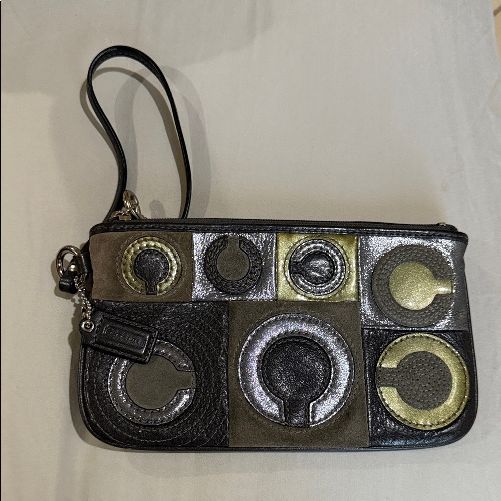 Coach Black and Gold Wristlet Clutch